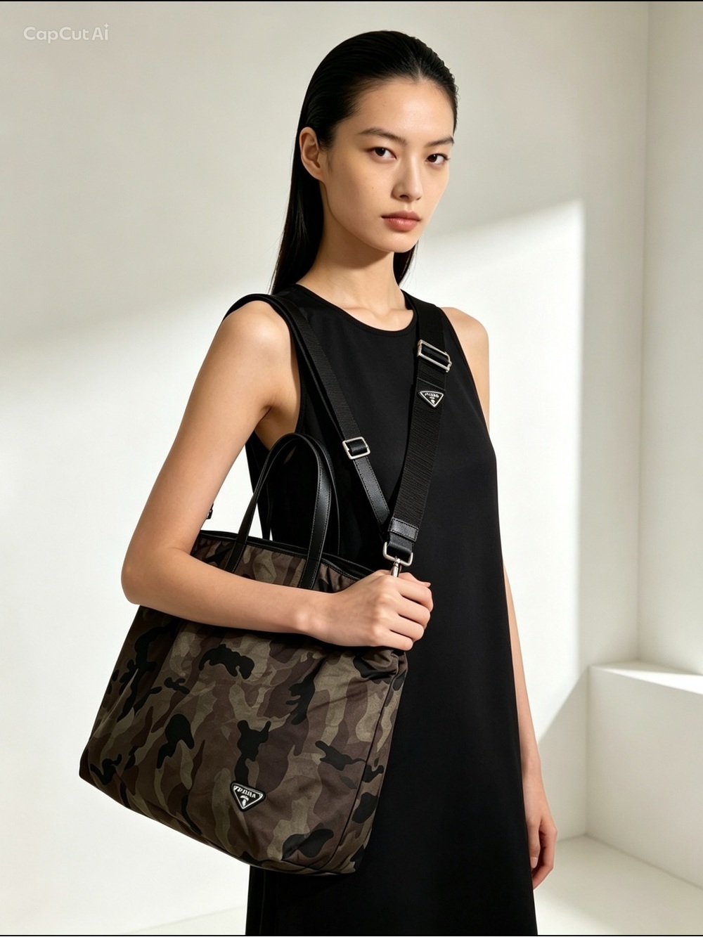 Authentic Prada Tessuto Camouflage satchel Tote Bag Nylon